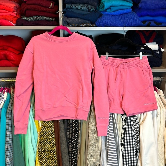Adidas Humanrace by Pharrell Williams 100% cotton pink shorts sweatsuit size XS - Picture 1 of 7